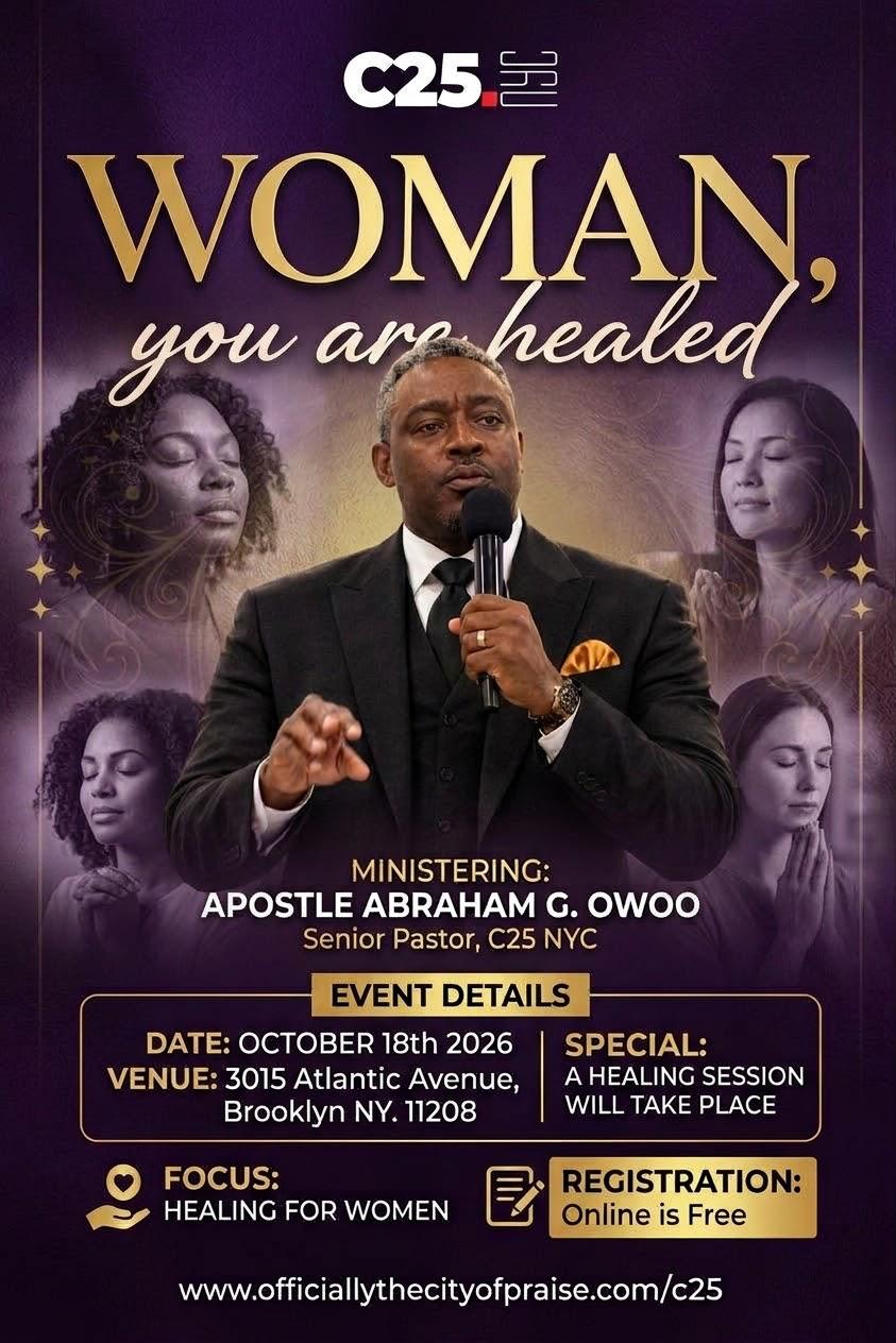 Apostle Abraham G. Owoo ministering, surrounded by women in prayer
